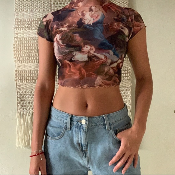Renaissance Print Mesh Top - Picture 1 of 4